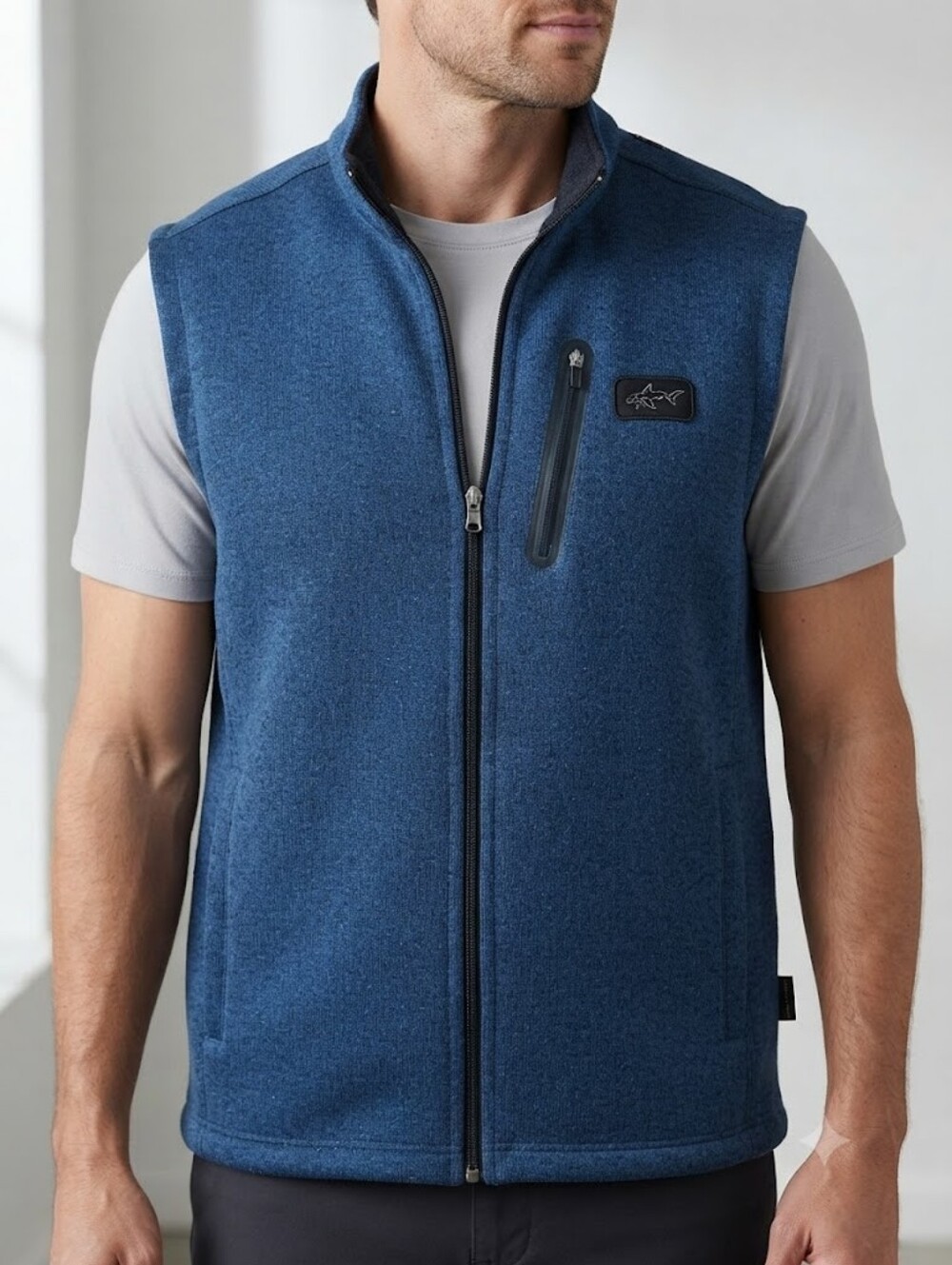 Greg Norman Collection Navy Blue Jacket with Multicolor Shark Logo
